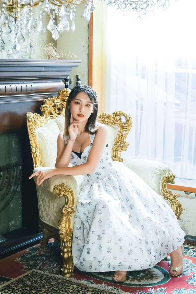 馬克是貴族小淑女  輕薄紗質背後綁帶桃心領澎澎裙洋裝