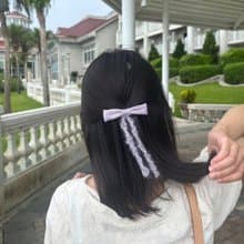 髮夾/紫色蝴蝶結/搭配毛線絲帶 手作 髮飾