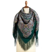 Pavlovo Posad Russian Shawl 100% Wool Scarf 125x125 cm Wrap Silk Fringe 1903-9