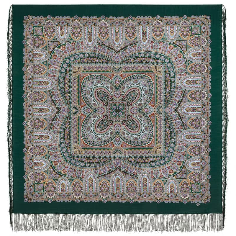 Pavlovo Posad Russian Shawl 100% Wool Scarf 125x125 cm Wrap Silk Fringe 1903-9