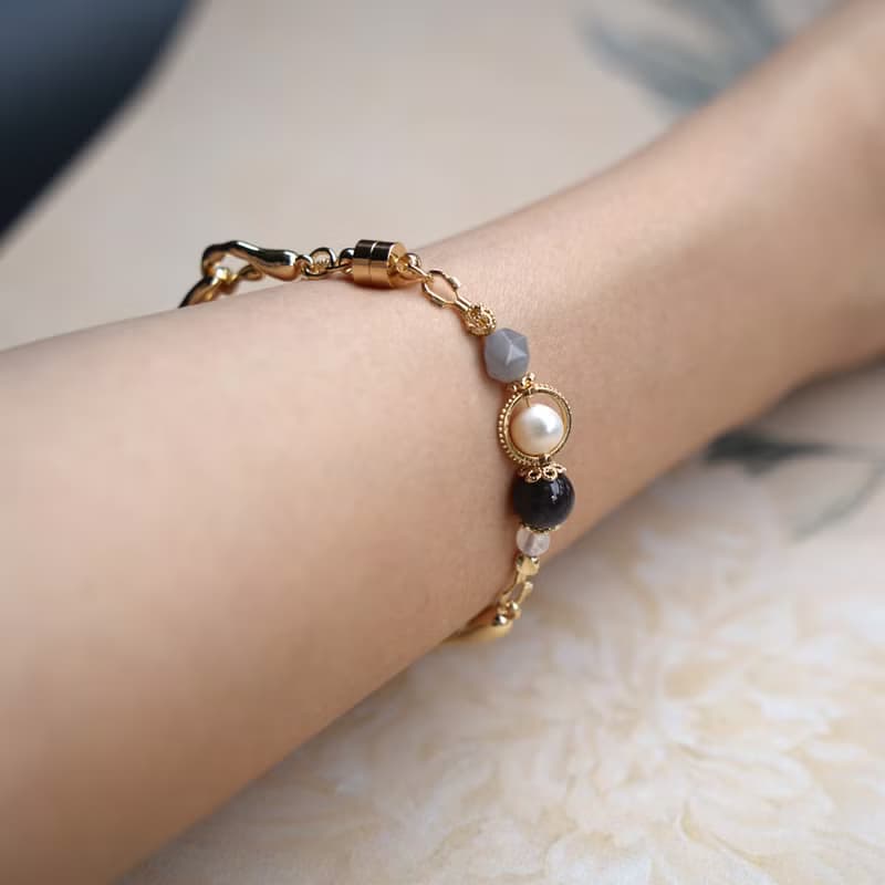 【君影】天然石 手鐲 手鍊 | 堇青石 珍珠 灰水晶 月光石