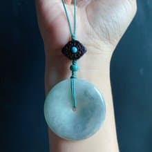 天然緬甸玉翡翠 烏雞 綠底 平安扣 黑檀木 綠松 包掛 手機掛 禮物