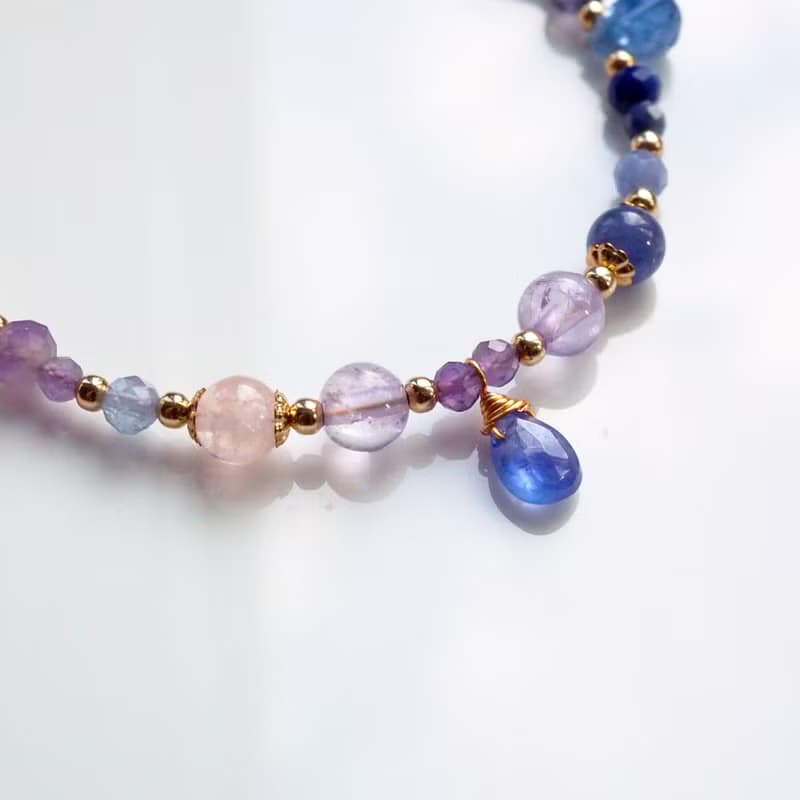 少女與一千零一夜| 坦桑石、藍晶石、紫水晶14k包金天然石手鍊