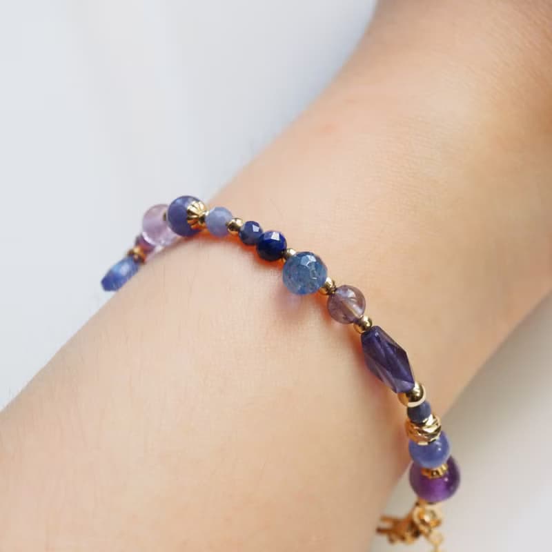 少女與一千零一夜| 坦桑石、藍晶石、紫水晶14k包金天然石手鍊