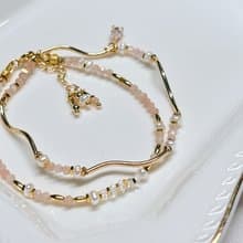 日暮 l 極細手鍊/2件式。赫基蒙雙尖水晶。橙月光石。淡水珍珠