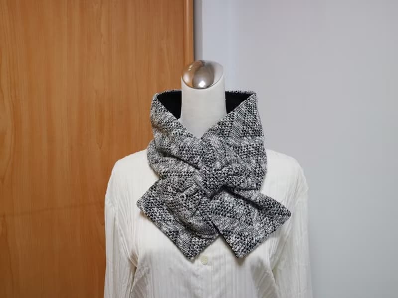 毛呢蝴蝶結 可調式短圍巾.scarf 圍脖雙面雙色 大人.孩均可用