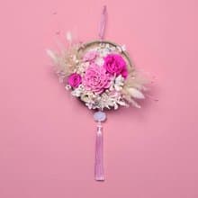 永生玫瑰花招福開運米篩掛飾-粉紅卯兔款