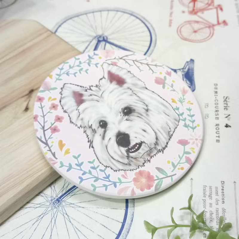 花邊LOGO~素描西高地白梗-吸水杯墊~陶瓷杯墊
