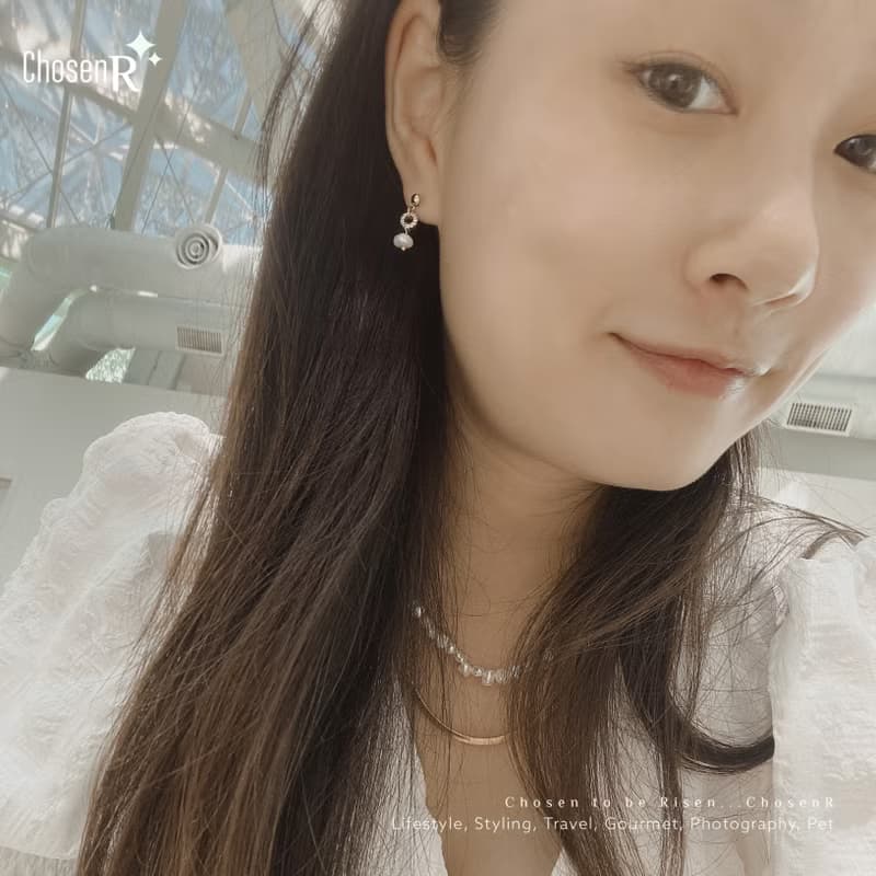 甜甜圈小垂墜珍珠耳環// 耳夾可