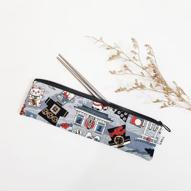 【日式圖騰-灰】 餐具袋 環保 筆袋 刷具袋 交換禮物