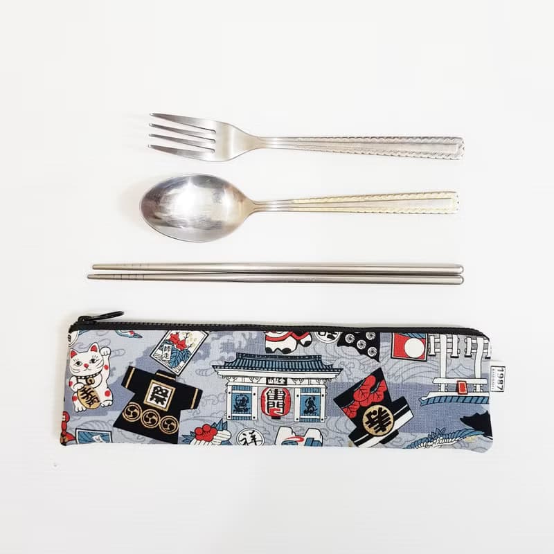 【日式圖騰-灰】 餐具袋 環保 筆袋 刷具袋 交換禮物