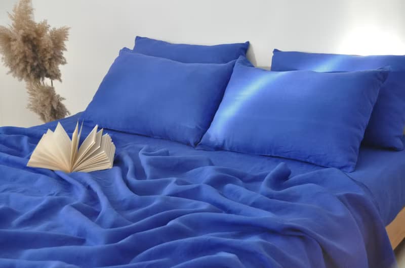 Royal blue linen sheet set / Flat+fitted sheet+2 pillowcases / Blue bedding