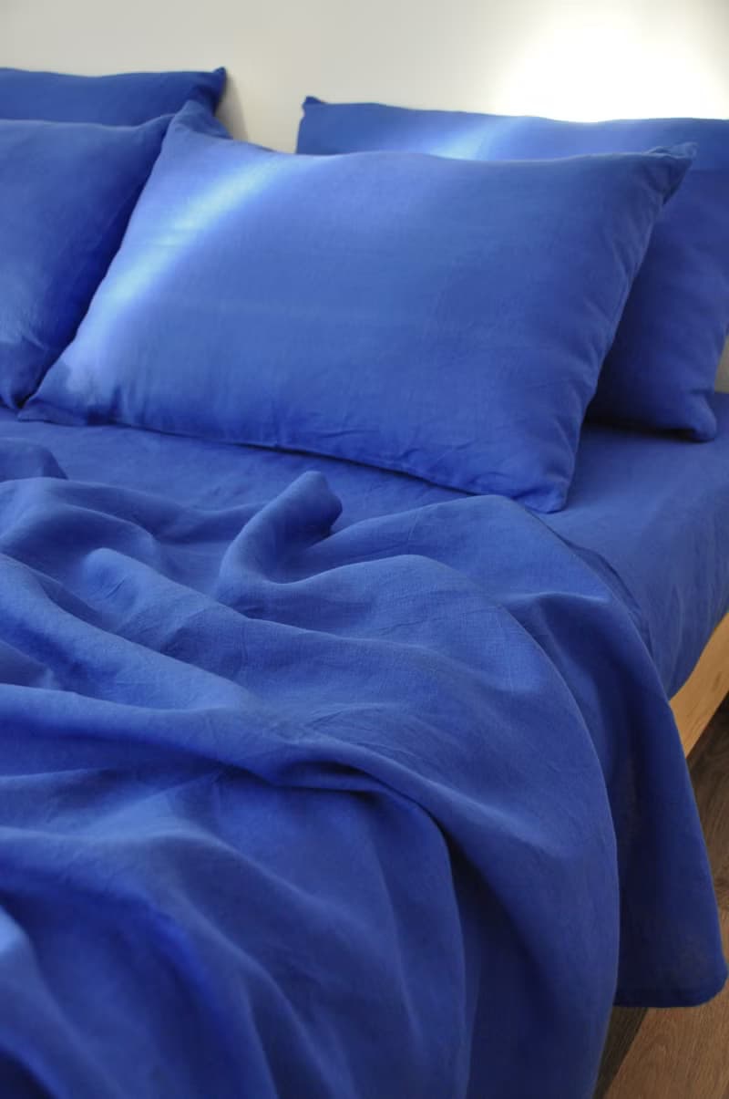Royal blue linen sheet set / Flat+fitted sheet+2 pillowcases / Blue bedding