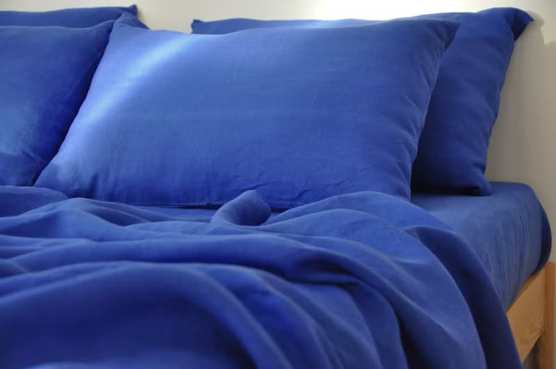 Royal blue linen sheet set / Flat+fitted sheet+2 pillowcases / Blue bedding