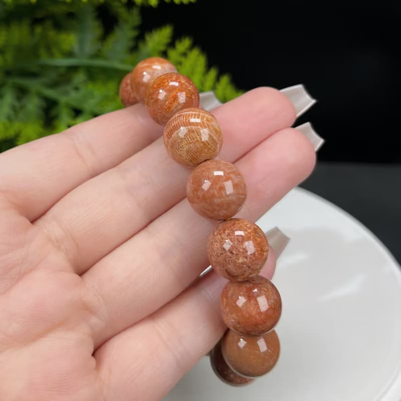 精品天然珊瑚玉手串冰潤高瓷橘粉贊比大花鳳尾紋單圈男女14.5mm