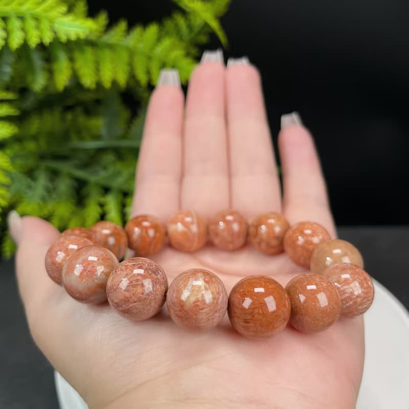 精品天然珊瑚玉手串冰潤高瓷橘粉贊比大花鳳尾紋單圈男女14.5mm