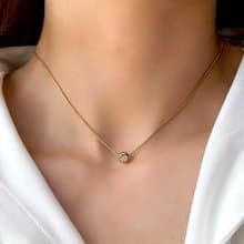 選べる豊富なサイズ  ベゼル　1粒　ジルコニア ダイヤモンド　スネークチェーン　 ネックレス チョーカー  防過敏　珍珠项链　珍珠項鍊