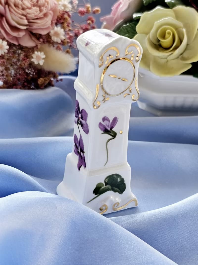 英國AYNSLEY蘭花復古落地鐘瓷器擺飾/vintage美國西洋古董飾品