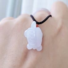 【親翠】天然翡翠 冰牛奶底微粉手工雕 抬頭陸龜 烏龜項鍊