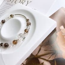 沉暮 黑金超七 黑金骨幹太陽石  茶晶 水晶礦石彈性925純銀手環