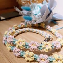 可調/全花固定長度雙色花花手機掛繩背帶-湖水綠+藕粉+奶酥黃