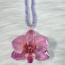 薔薇粉-蝴蝶蘭項鍊/母親節、生日、長輩禮物/真花飾品
