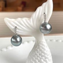 天然海水珍珠 大溪地鉑金灰 藍綠炫彩 18K白金 耳環