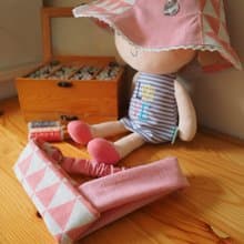 彌月禮物 手作雙面拼布小兔刺繡嬰兒小孩帽子及成人彈性髮帶套裝