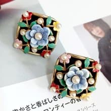 vintage jewelry古典珍品  Alice 琺瑯立體珍珠花卉 夾式耳環