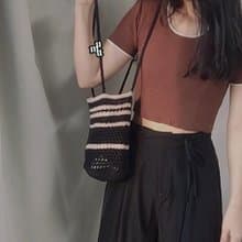 Summer Linen Stripe Vacation Beach Net Bag shoulder bag