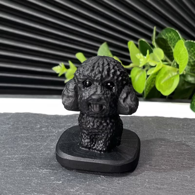 天然黑曜石趣味擺件 可愛寵物貓犬雕刻裝飾 法鬥犬 招財貓 貴賓犬
