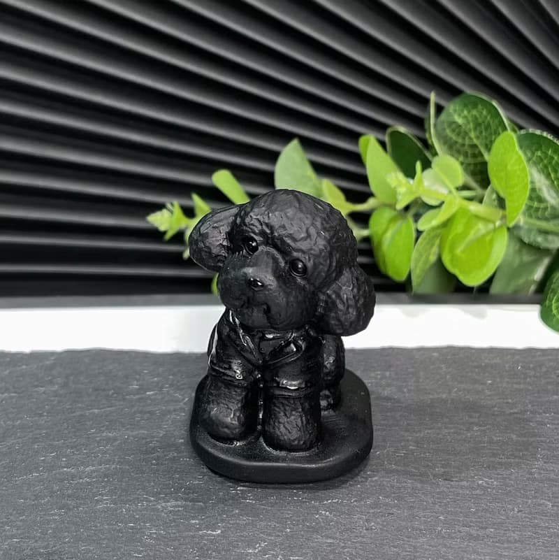天然黑曜石趣味擺件 可愛寵物貓犬雕刻裝飾 法鬥犬 招財貓 貴賓犬