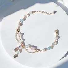 月光石 粉晶 海藍寶 鑽切白水晶 淡水珍珠 14k包金 天然水晶手鍊