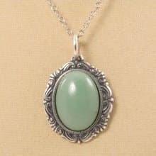 Green Aventurine Pendant Necklace Vintage Mint Sage Green Stone Necklace Jewelry