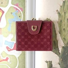 Celine Triomphe wallet 稀有中古櫻桃暗紅色猄皮皮革短夾錢包