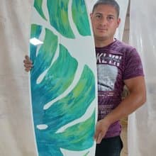 Surfboard Wall Art, Surfers gift, green Monstera