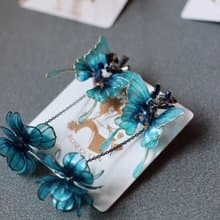 蝶夜 蝴蝶花球垂墜花耳環 水晶花 樹脂花  一對