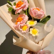 Crochet Pink Peony Flower Bouquet