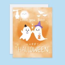 Happy Halloween Boo Card, Cute Ghost Halloween Card, Halloween Card for Her, Cou