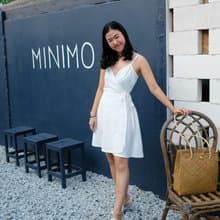 Off-the-shoulder swing mini skirt dress - white off white