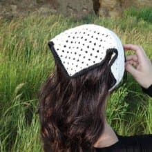 Crochet Headscarf White Black Trim -Triangle Kerchief knitted - Summer Bandana