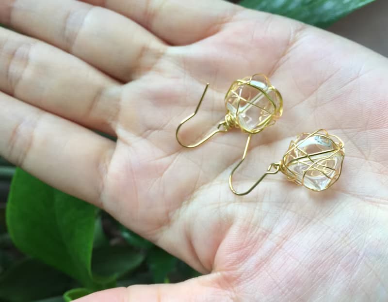 ||金絲冰塊||美透天然白水晶銅線纏繞耳環 可改夾 快速出貨
