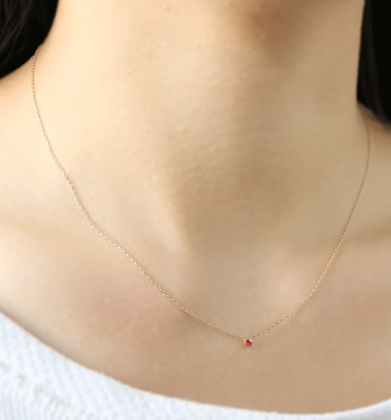 7月誕生石 K10 ルビーの一粒ネックレス ~Petela~ (K18 変更可能)