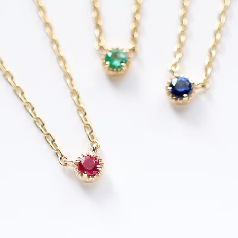 7月誕生石 K10 ルビーの一粒ネックレス ~Petela~ (K18 変更可能)