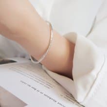 925純銀 波光 實心 鍛敲紋 C型 開口式 手環 免費送禮包裝