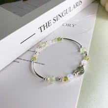 松香一縷 綠髮晶 葡萄石 橄欖石 月光石 925純銀礦石水晶彈性手鍊