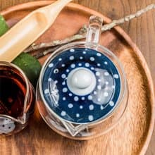 日本西海藍丸紋透明玻璃茶壺-藍底白點蓋(indigo japan)-375ml
