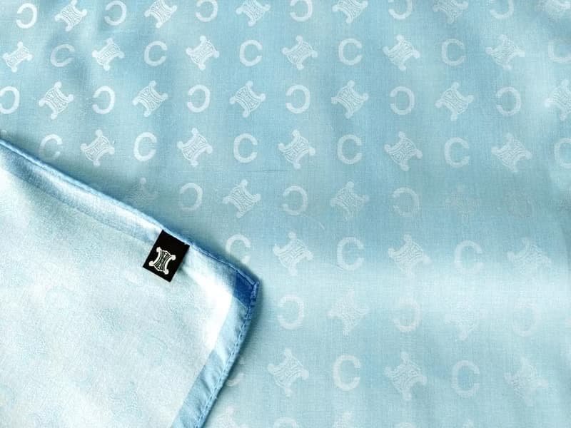 Celine Vintage Scarf Monogram Logo Light Blue 22.5 x 22.5 inches