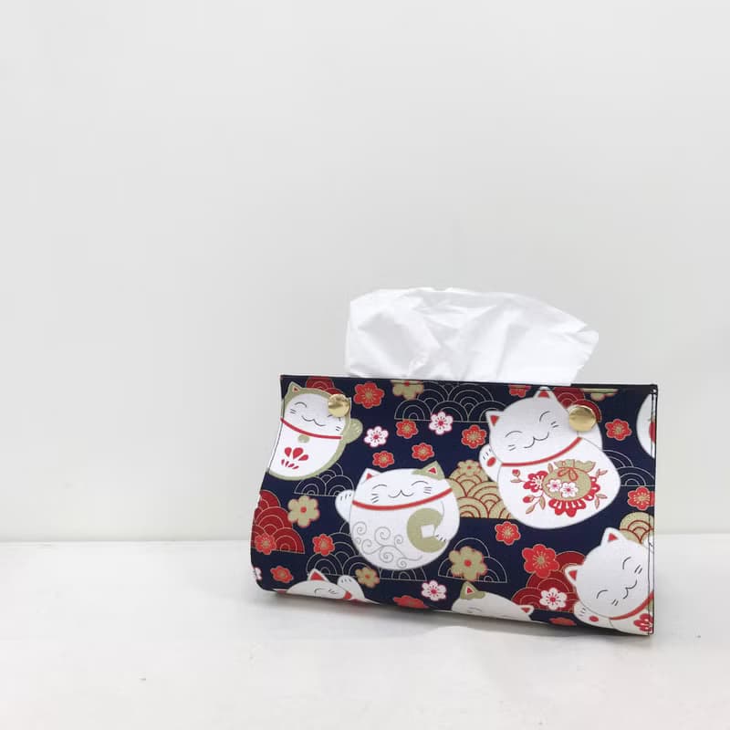 招財貓 / 燙金 日式 招財小物 / 衛生紙套 面紙盒