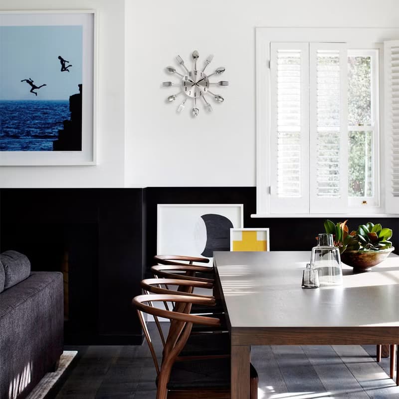 iINDOORS 金屬餐具靜音時鐘 掛鐘 鐵鐘 設計 刀叉 湯匙 餐廳裝飾